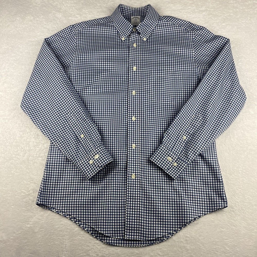 Brooks Brothers Shirt Mens Medium Blue/White Checks Regent Non Iron - Picture 5 of 9